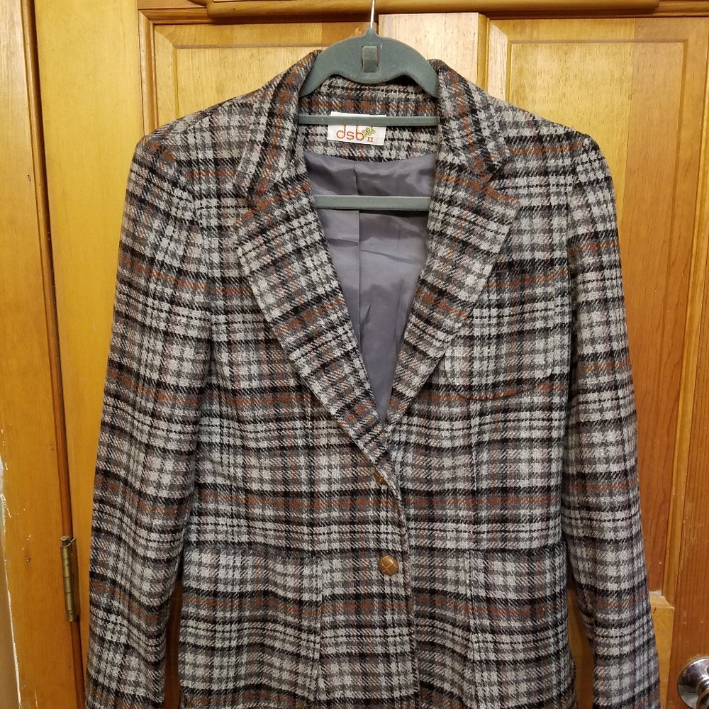 Wool plaid blazer, fully lined, womans size 8